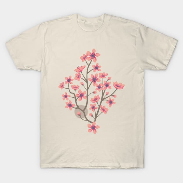 CHERRY BLOSSOMS Japanese Spring Floral Botanical with Sakura Flowers and Sun in Vintage Palette Pink Gray Neutrals Cream - UnBlink Studio by Jackie Tahara T-Shirt by UnBlink Studio by Jackie Tahara